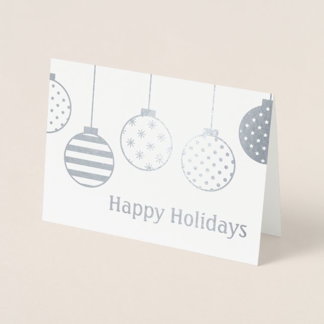 Silver Foil Christmas Ornaments Happy Holidays Card (Front)
