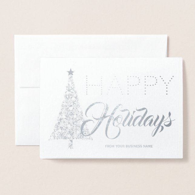 Silver Foil Christmas Tree Corporate Holiday Card (Front With Envelope)