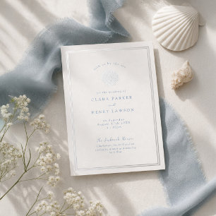 Silver Foil Coastal Seashell Wedding Invitation