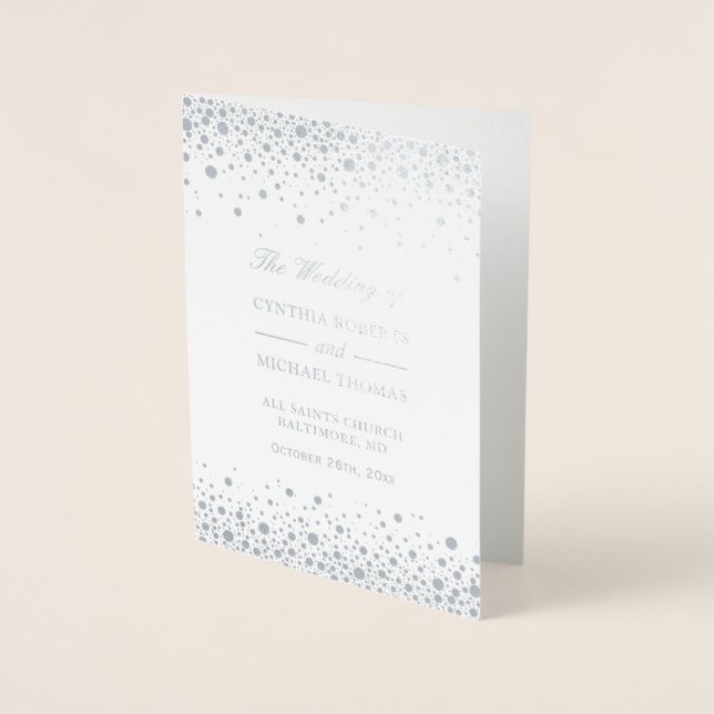 Silver Foil Confetti Dots Wedding Ceremony Program Card (Front)