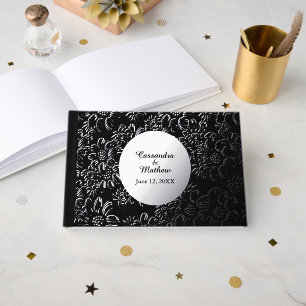 Silver Foil Daisies Romantic Floral Black Wedding Guest Book