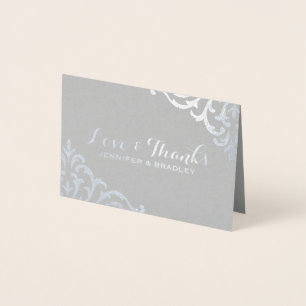 Silver Foil Damask Elegant Wedding Thank You Card