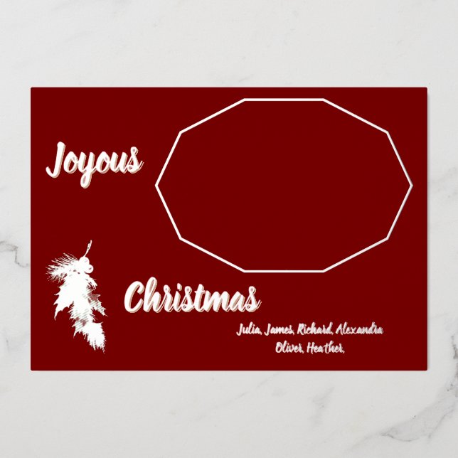 Silver Foil Dark Red Joyous Christmas Photo  (Front)