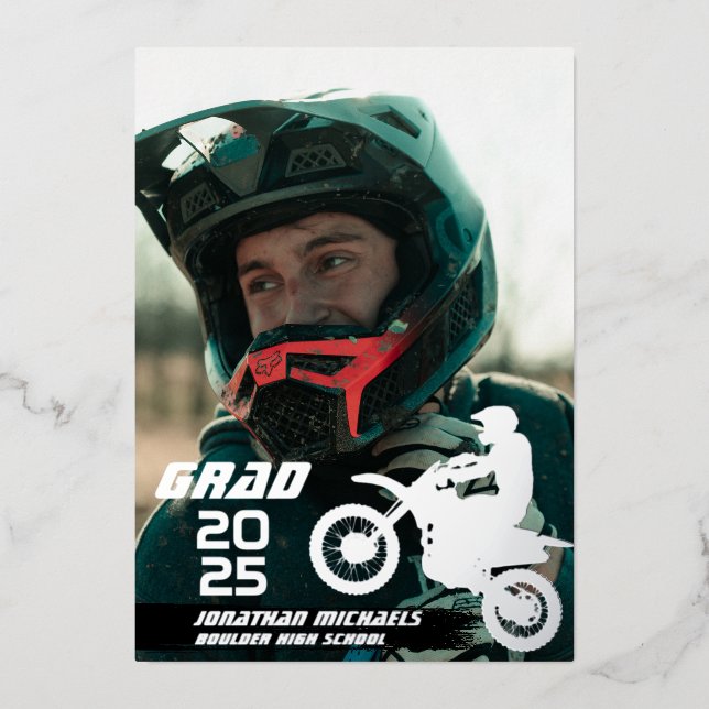 Silver Foil Dirt Bike Motocross 2 Photo Graduation (Front)