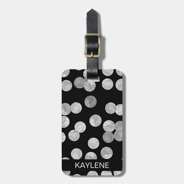 Silver Foil Dots Personalised Luggage Tag (Front Vertical)