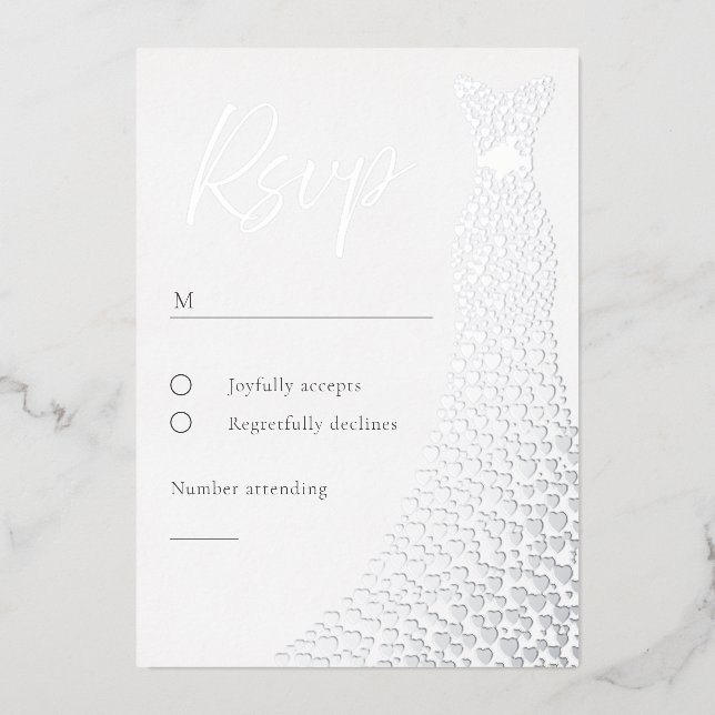 Silver Foil Dress Bridal Or Birthday RSVP Card (Front)