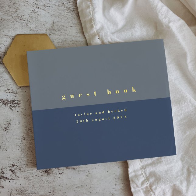 Silver Foil Dusty Blue Colour Block Simple Wedding Guest Book (Dusty blue color block wedding guest book with chic gold foil typography.)
