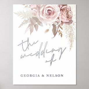 Silver Foil Dusty Rose Wedding Welcome Sign