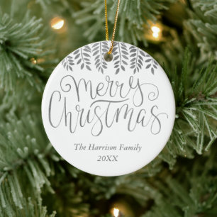Silver Foil Effect Typography Merry Christmas Ceramic Tree Decoration
