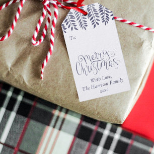 Silver Foil Effect Typography Merry Christmas Gift Tags