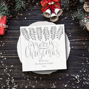 Silver Foil Effect Typography Merry Christmas Napkin