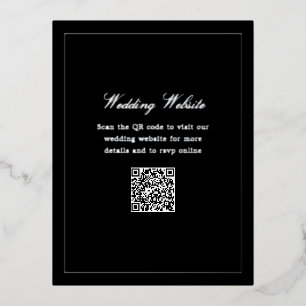 Silver Foil Elegant Black QR Code Wedding Website Holiday Postcard