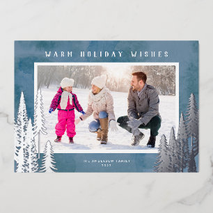 Silver Foil Evergreen Trees Blue Christmas