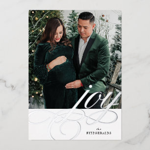 Silver Foil Festive Flourish Joy Holiday Card