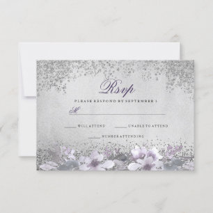 Silver Foil Floral Purple Wedding RSVP Card