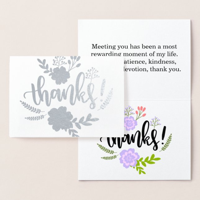Silver Foil floral typography Sincere thank you Card (Display)