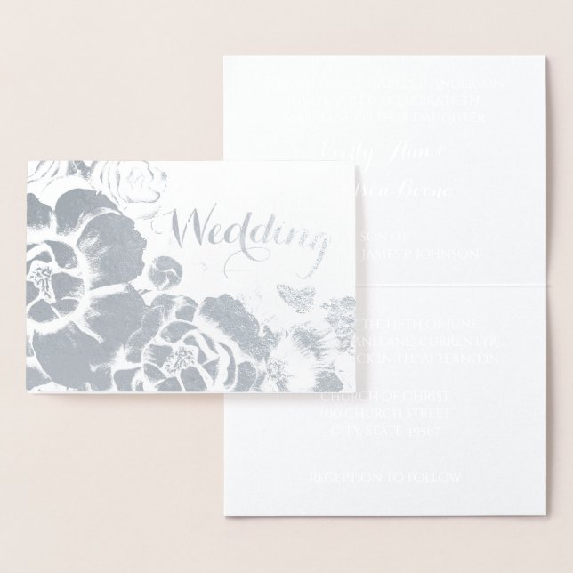 Silver Foil Floral Typography Wedding Invitations (Display)