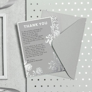 Silver Foil Foliage on Grey Wedding Thank You Card
