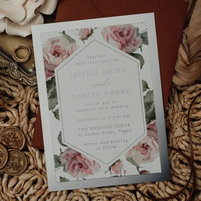 Silver Foil Frame Blush Floral Wedding (Creator Uploaded)