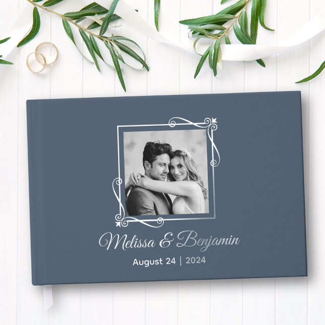 Silver Foil Frame on Blue Wedding Guest Book (Creator Uploaded)
