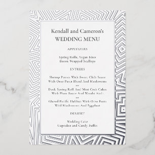 Silver Foil Geometric Border Wedding Menu Template