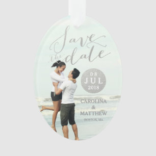 Silver Foil Glamour   Photo Save the Date Holiday Ornament
