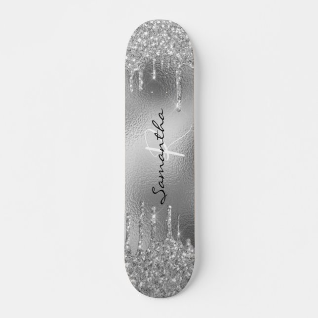 Silver Foil Glitter Monogram  Skateboard (Front)