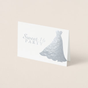 Silver Foil Gown Dress Sweet 16 Party Invite