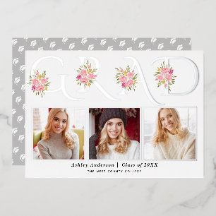 Silver foil GRAD photo graduation announcement
