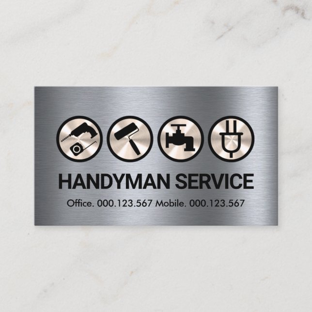 Silver Foil Handyman Tools Home Repair Business Card (Front)