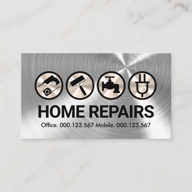 Silver Foil Handyman Tools Icons Business Card (Front)