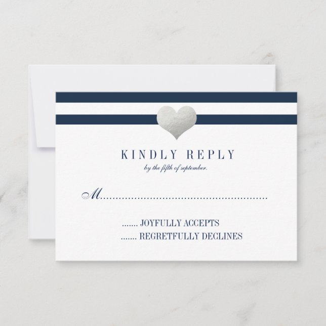 Silver Foil Heart + Stripes RSVP Card (Front)