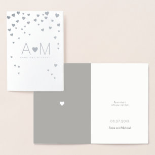Silver Foil Hearts monogrammed love wedding Card