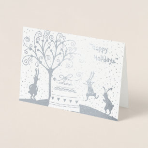 Silver Foil Hoppy Holidays Christmas Greeting Card
