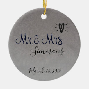 Silver Foil Just Married Mr Mrs Date Ceramic Tree Decoration