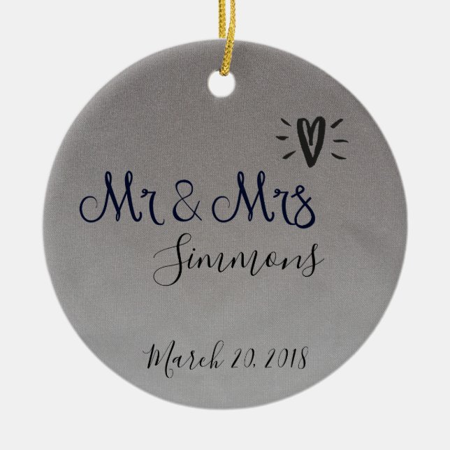 Silver Foil Just Married Mr Mrs Date Ceramic Tree Decoration (Front)