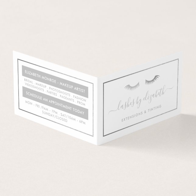 Silver Foil Lashes Beauty Makeup Artist Loyalty Business Card (Outside)