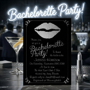 Silver Foil Lips Bachelorette Party Invitation