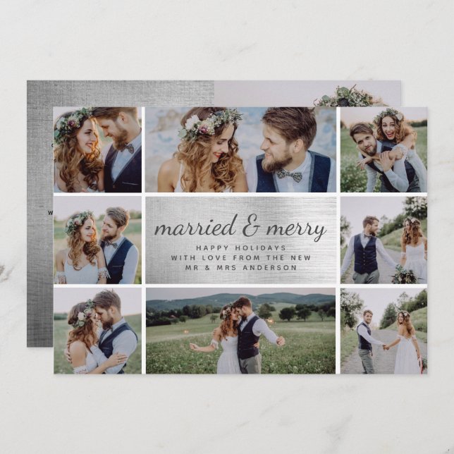 Silver Foil Married & Merry Wedding Announcement (Front/Back)
