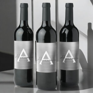 Silver Foil Metallic Metal Monogram Wine Label