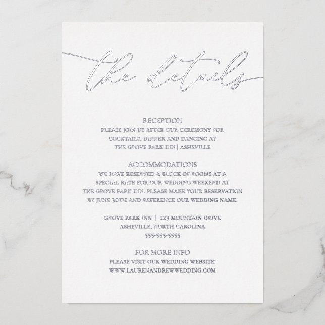 Silver Foil Minimalist Wedding Enclosure Card  (Front)