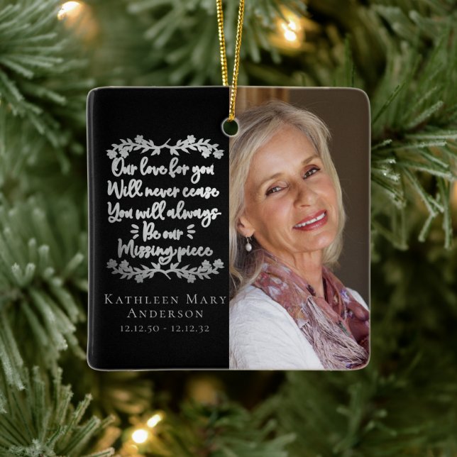 Silver Foil Missing Piece Memorial Photo Keepsake  Ceramic Ornament (Tree)