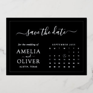 Silver Foil Modern Black Calendar Save The Date
