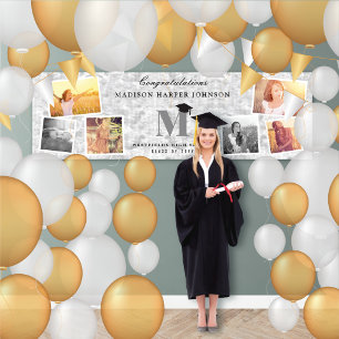Silver Foil Monogram 6 Photo Chic Graduation Party Banner