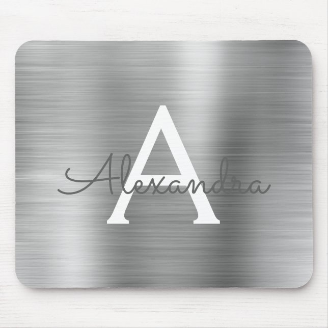 Silver Foil Monogram Name Mousepad (Front)