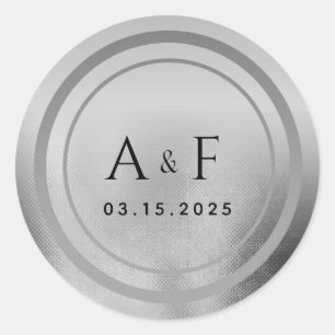 Silver Foil Monogram Wedding Classic Round Sticker