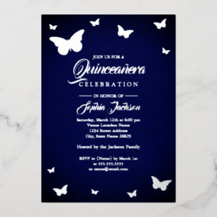 SILVER FOIL Navy Butterfly Quinceanera