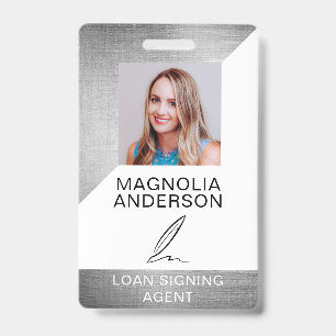 Silver Foil Notary Loan Signing Agent Quill ID Badge