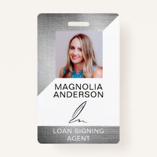 Silver Foil Notary Loan Signing Agent Quill ID Badge