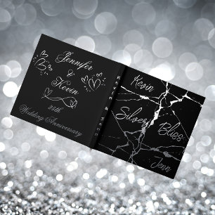 Silver Foil on Black 25th Wedding Anniversary   Guest Book